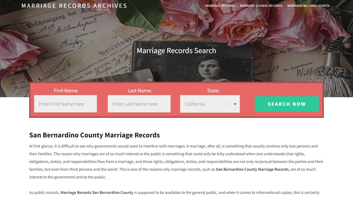 San Bernardino County Marriage Records | Enter Name and Search